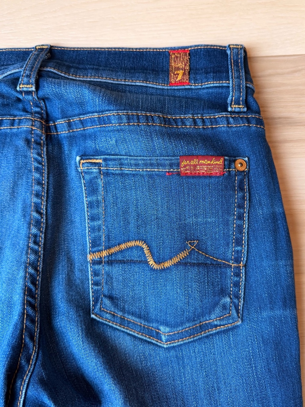 7 FOR ALL MANKIND The Roxanne Mid Rise Slim Straight Jeans Blue Size 26